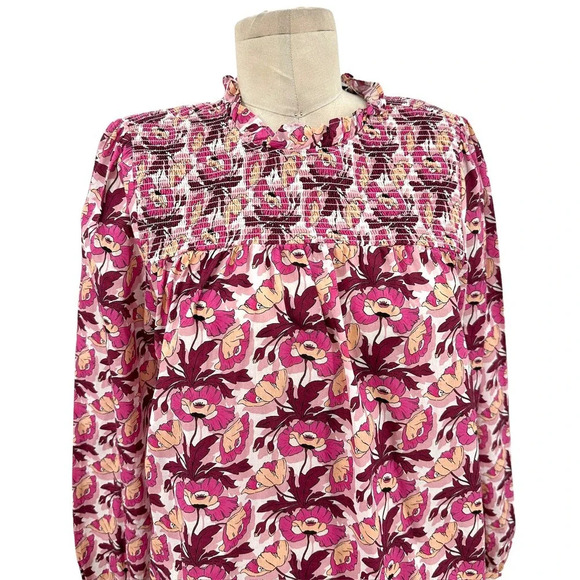 J. Crew‎ Smocked Button-Back top Liberty Butterfield Poppy Organic Cotton Small - Picture 3 of 13